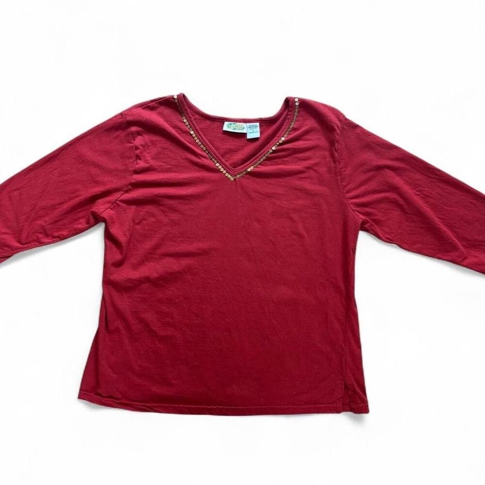 Collections-etc Women's Red and Burgundy Shirt